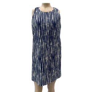 Milly Sleeveless Textured Zebra Jacquard Shift Mini Dress Back Zip Navy White 6‎